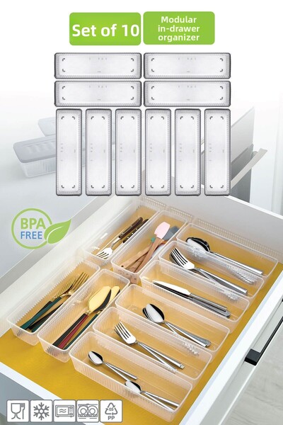 VİGENTİNO طقم أدوات مائدة معياري مكون من 10 قطع - منظم أدراج المطبخ