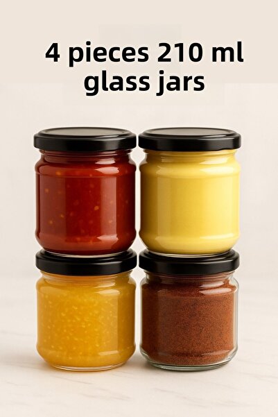 Tanemce 4 Pieces 210 ml Metal Black Canned Food Yogurt Storage 210 Cc Transpa...
