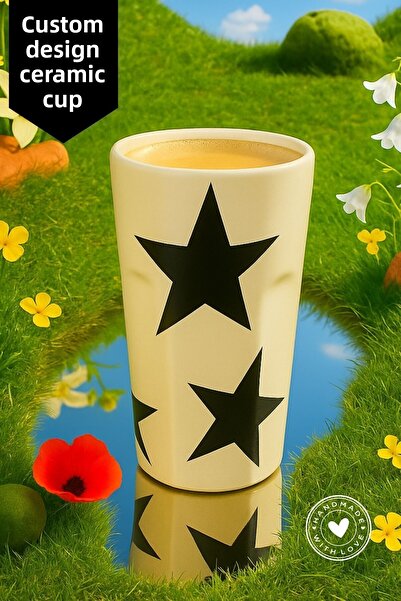 Mim and More Black Star Patterned Handmade Ceramic Cup – Special Design