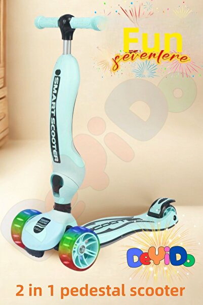 DeYiDo 2 in 1 Seated 3 Wheel Led Lighted Children's Scooter Height Adjustable Fun Skateboard Scooter