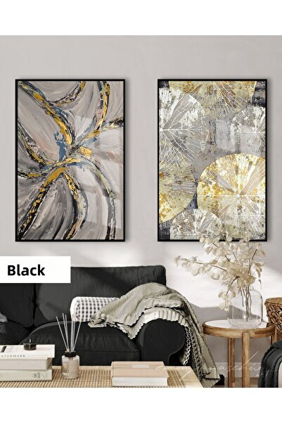 Harikabirev HARİKABİREV | SET GEOMETRIC GRI&GOLD BOHEM 01 | TABLO CU CADRU DIN sticlă 2 PIESĂ VERTICAL