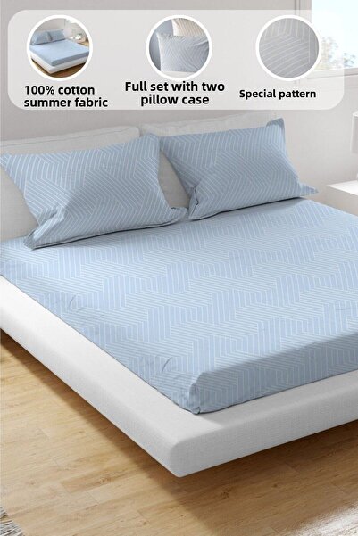 Leruum London طقم شرشف مطاطي مفرد مقاس 100 × 200 سم وغطاء وسادة قطعة واحدة مصنوع من نسيج قطني 100%