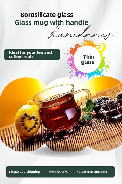 Hanedanev 1Pc Borosilicate Heat Resistant Glass Mug with Handle Tea and Coffe...