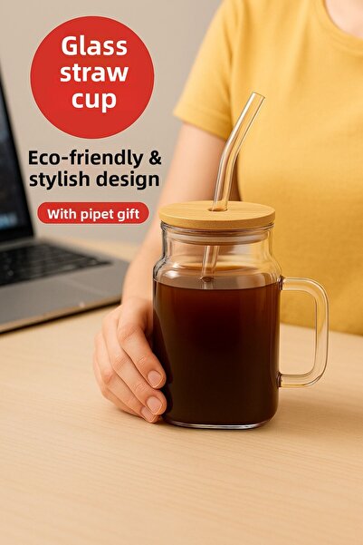 Open Home Concept 1 قطعة GLASSMATE – كوب من الخيزران مقاوم للحرارة مع غطاء 65...