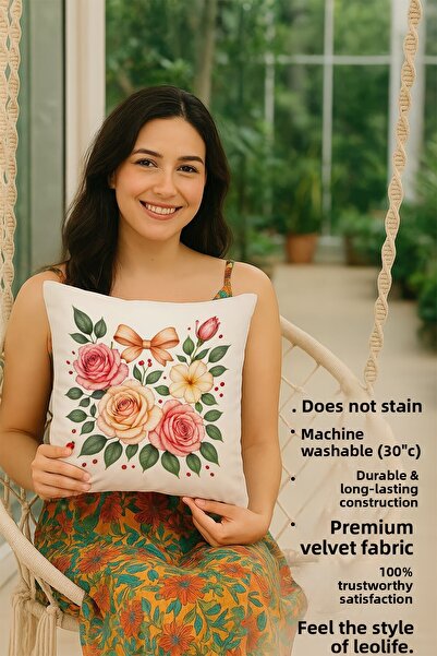 Leolife 3D Rose Patterned Modern Style Digital Printing Set of 2 Throw Pillow Cases