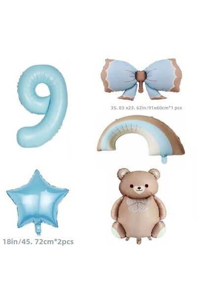 DÜVENCİ TİCARET مجموعة بالونات عيد ميلاد على شكل قوس قزح أزرق عتيق على شكل دب...