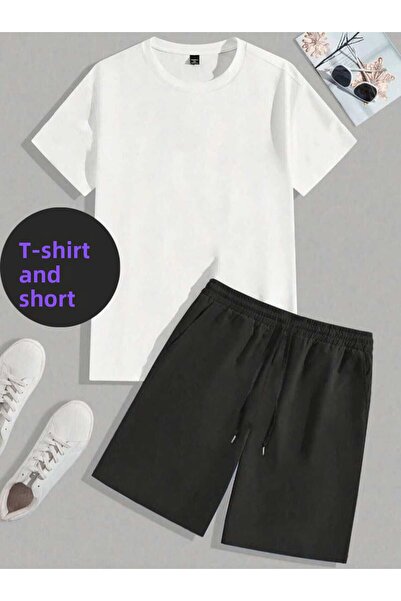 THE WHITE طقم شورت رجالي كاجوال/يومي مكون من قطعتين