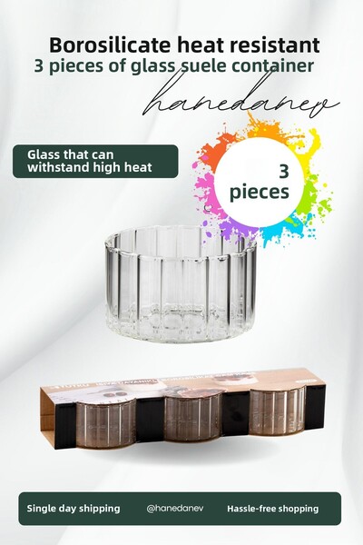 Hanedanev 3Pcs Borosilicate Glass Bowl Striped Souffle Container Magnolia Sna...