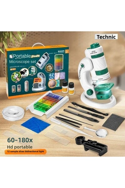 TechTic مجموعة المجهر الرقمي 60-180x تكبير محمول باليد مجهر تعليمي صغير للأطف...