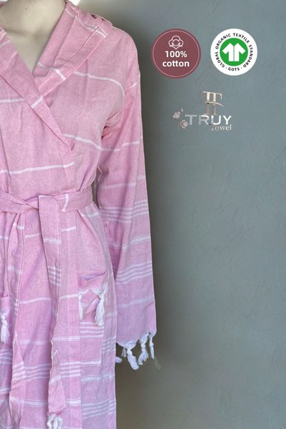 TruyTowel 100% Cotton Hooded Peştemal Bathrobe Powder