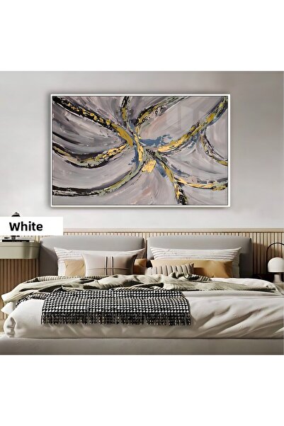 Harikabirev HARİKABİREV |   MODELL DE FLORI ABSTRACTE GRAY-GOLD | TABLO DE STICLA TEMPLATA CU CADRU ORIZONTAL