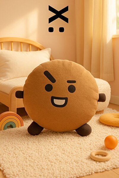 HUA Shooky Plush Pillow - Brown Cute Plush Pillow - Funny Emoji Face Character Pillow