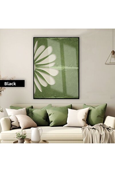 Harikabirev HARİKABİREV | MODEL DE FLORI VERDE-GRISI JUMĂTĂ 02 | TABLA DE STICLA TEMPLATA CU CADRU, SIMPLE, VERTICALA