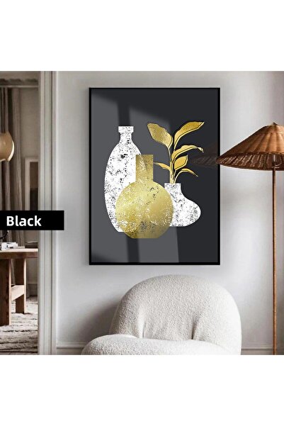 Harikabirev HARİKABİREV | 02 BOHEM NEGRU AUR MOTIV BOTANIC | TABLA DE STICLA TEMPLATA CU CADRU, SIMPLE, VERTICALA