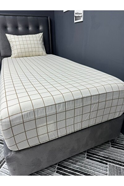 Violacasa Single Cotton Elastic Sheet Set 100x200 Cream Square