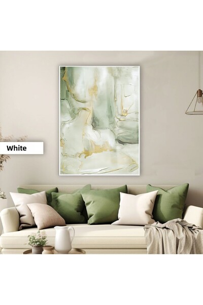 Harikabirev Amazing | Soft Green Juice Abstract Model Marble | Framed Tempered Glass Table Single Vertical