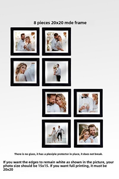 yhfoto 8 Pieces 20x20 Frame Black Square Set Whether on the Wall or on the Table