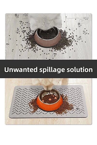 MatGo Paw Pet Feeding Mat Line Paw Waterproof Non-Slip Cream Cat Dog Food Mat 50x70cm