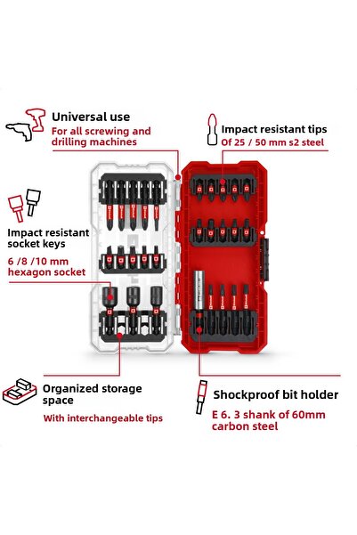 Einhell Set de biți S-Case original, rezistent la impact, cu 28 de piese - 49108703