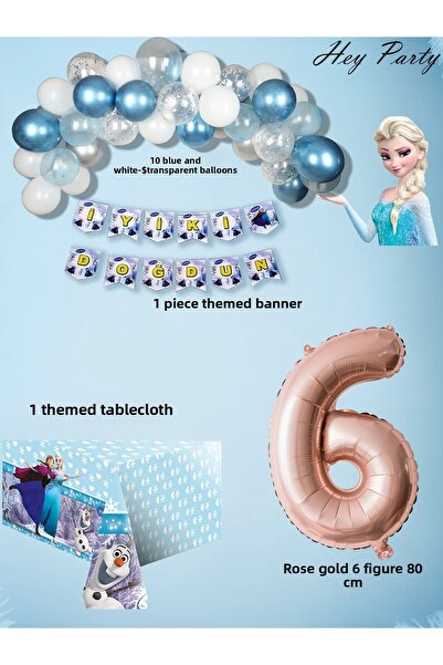 PartyPoo Frozen Elsa Themed Birthday Party Set |   6 Year Old Rose Number Bal...