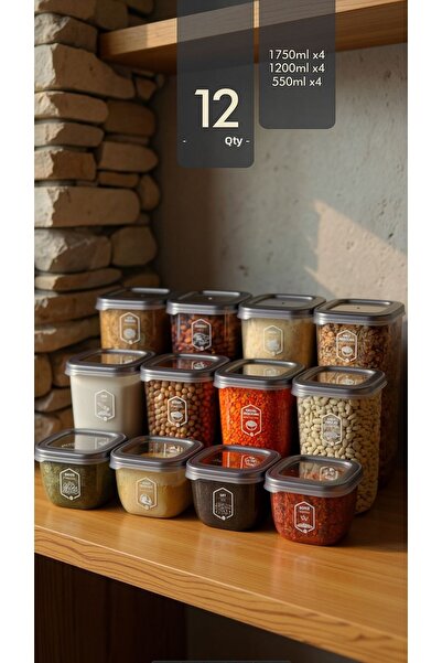 Justyol Set of 12 Square Food Storage Containers with Labels – 550ml 1200ml 1750ml with Airtight Lids