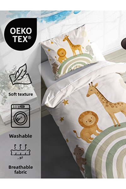 FAVOLLİ Rainbow Ride of Cute Animals Single High Quality Duvet Cover Set