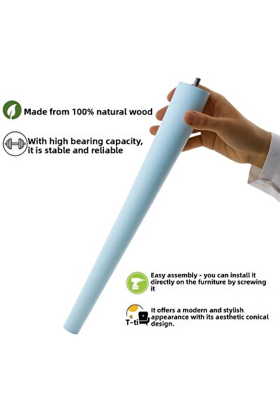 GLASWEN Picior din lemn 35 cm albastru deschis cu dispozitiv de fixare cu șuruburi M8 pentru mobilier scaun măsuță de cafea picior suport pentru masă