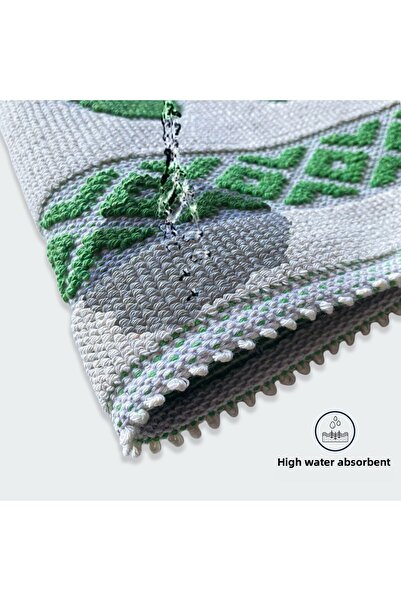 Bestekar Eslora Green-Cream 100% Cotton 50X70 Curl Machine Washable 2-Piece Luxury Foot Mat