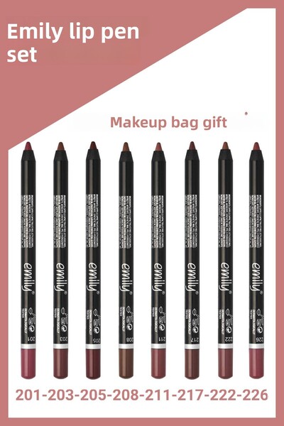 Golden Rose مجموعة أقلام تحديد الشفاه إميلي مكونة من 8 قطع وحقيبة مكياج هدية