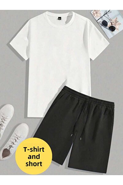 FUNSTYLE Set de pantaloni scurți neimprimat alb-negru din 2 piese pentru femei