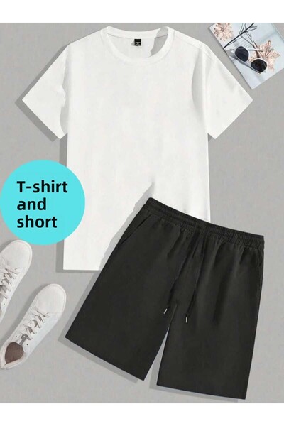 FUNSTYLE Women's Short Sleeve Black White Shorts Set