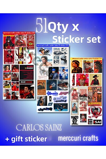 merccuri crafts مجموعة ملصقات كارلوس ساينز F1 (51+ قطعة عالية الجودة) - أجندة دفتر الملاحظات، ملصق، سكوديريا فيراري