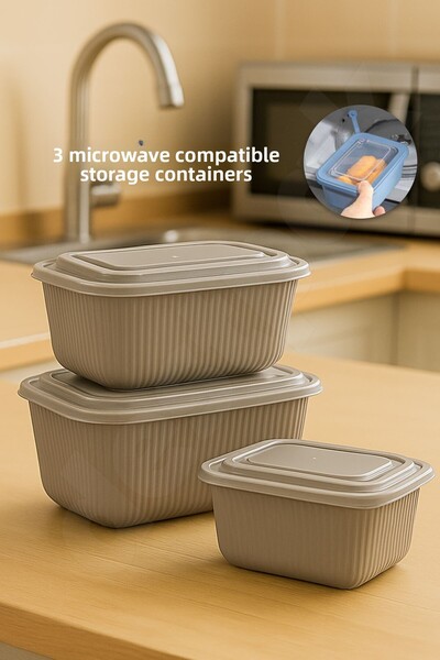 Destpak 3 Pcs Microwave Compatible Plastic Storage Containers - with Lids - with Microwave Plugs - 3 Sizes