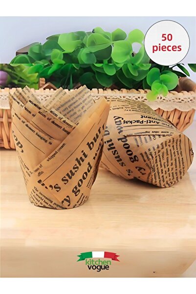 Kitchen Vogue Vintage Newspaper Patterned Muffin Paper |   Decorative Tulip Cupcake Mold | Party, Picnic Cooking Utensils