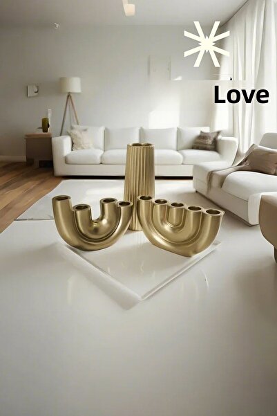 SEVMİNE ✨   Σετ Βάζας & Κηροπήγιας Golden Harmony 3 τεμαχίων – Σετ επιτραπέζιας διακόσμησης Bohemian & Nordic Gold