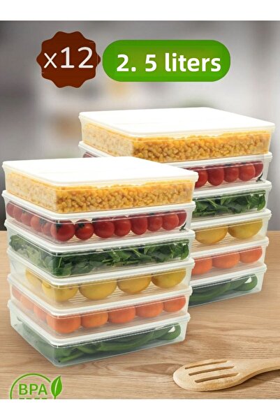 ELİFSU HOME 12-Piece Storage Container, Microwave Compatible Food Storage Container White-Anthracite 12 X 2500 ml