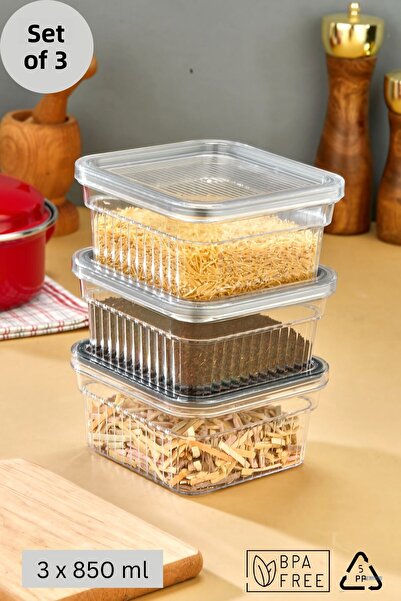 Espas Home 3 Piece Storage Container Set with Gaskets and Leak-Proof Lids – Refrigerator and Dry Food Compatible 3X850 ml