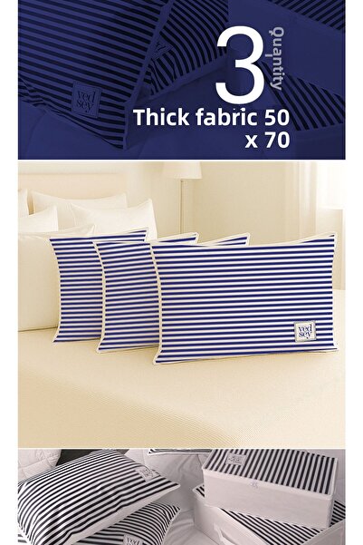 Vedsey Home Organizer وسادة مخططة باللون الأزرق الداكن مقاس 70 × 50 سم ومنظم ملابس - مجموعة من 3 قطع