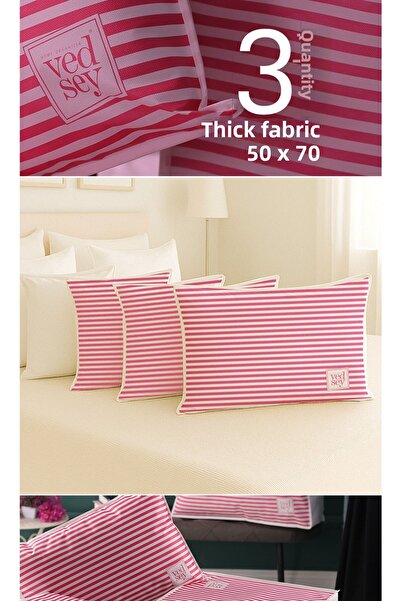 Vedsey Home Organizer وسادة مخططة باللون الوردي مقاس 70 × 50 سم ومنظم ملابس - مجموعة من 3 قطع