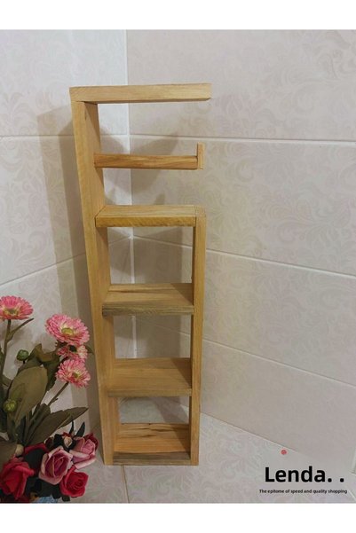 sgeteknoloji Multi-Purpose Natural Patterned Wooden Toilet Paper Stand (Made of Pine Wood.)