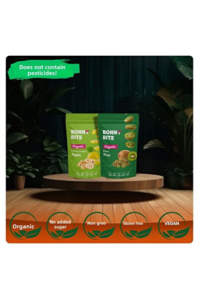 Bonny Bite عبوة مزدوجة من التفاح المقرمش العضوي والكيوي المجفف