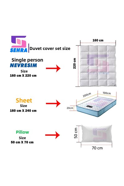 sehra Luxury Durable Soft Cotton Star Single Duvet Cover Set + Elastic Sheet + 1 Pillow Case