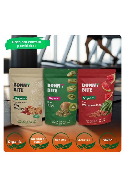 Bonny Bite خضروات عضوية مجففة، كيوي وبطيخ، 3 عبوات