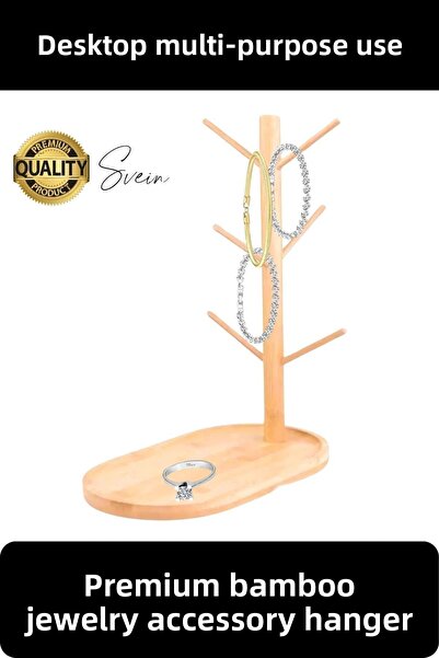 Svein Suport pentru bijuterii din bambus mare, lat, cu agățat, ceașcă pentru ...