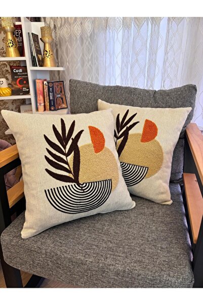 Mustgross طقم غطاء وسادة من الكتان المطرز بوهيم بانش مكون من قطعتين - 43 × 43...