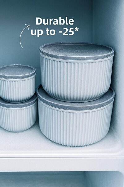 Nandy Home Set de 4 containere rotunde pentru depozitare cu dungi / 2,5lt.- 1,5lt.- 0,80lt.- 0,45lt.