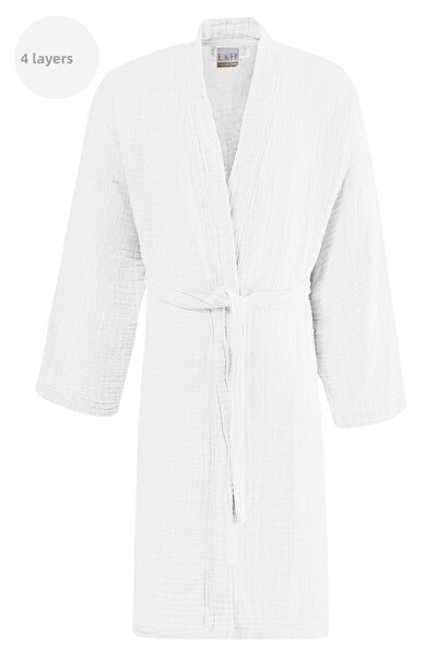 Lucy and Home Unisex Λευκό 4 στρώσεων Μουσελίνα Φόρεμα / Μπουρνούζι / Κιμονό