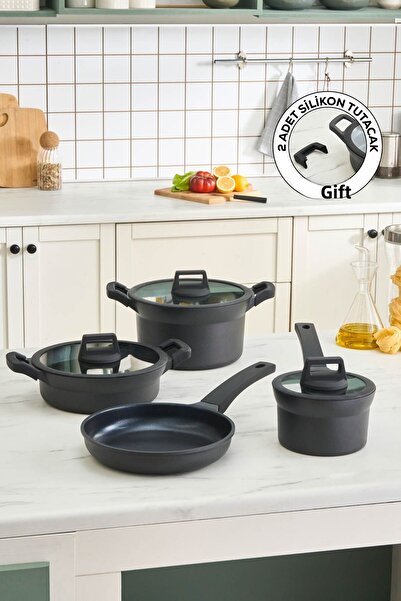 Karaca Set de 7 bucăți de oale și tigăi din silicon Biodiamond Riga cu bază de inducție cu mâner cadou