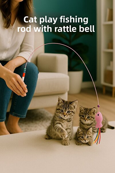 ego home Cat Fishing Rod with Tassel 90 cm Fishing Rod with Rattle Bell 90 cm