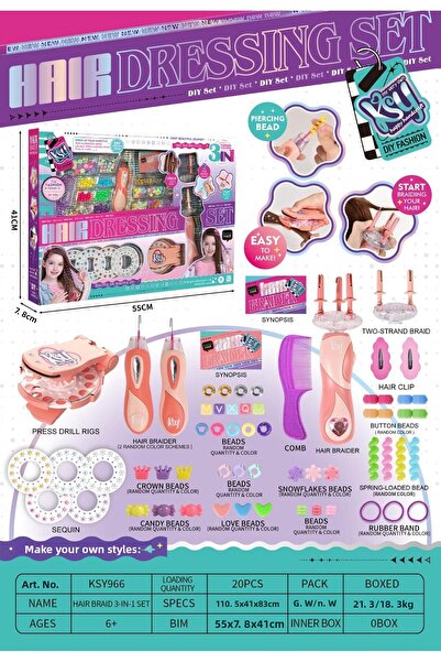 BAŞEL OYUNCAK DIY 3 in 1 Hair Dressing Set / Ksy966